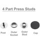 15mm 4 Part Press Studs With Silver Componants